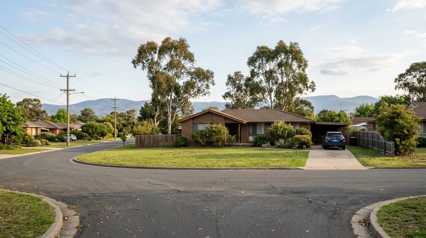 A residential street with larger blocks in Hughes, Woden Valley, Canberra