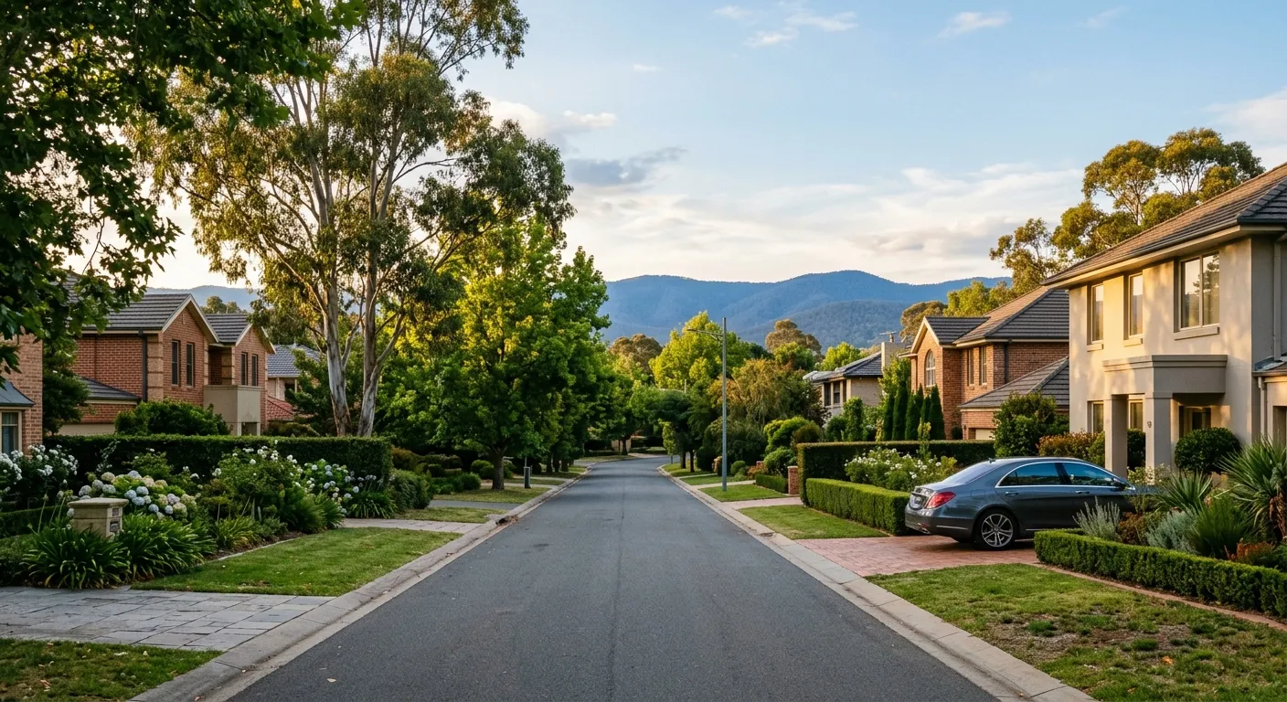 A leafy residential street with larger homes in O'Malley, Woden Valley, Canberra