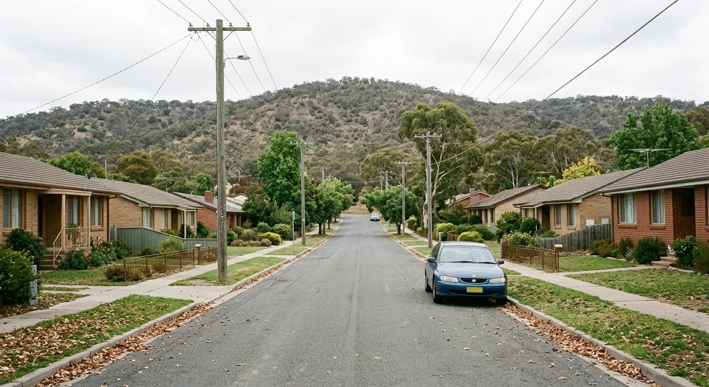 A residential street of late-1960s brick homes below Mount Taylor in Waramanga, Canberra